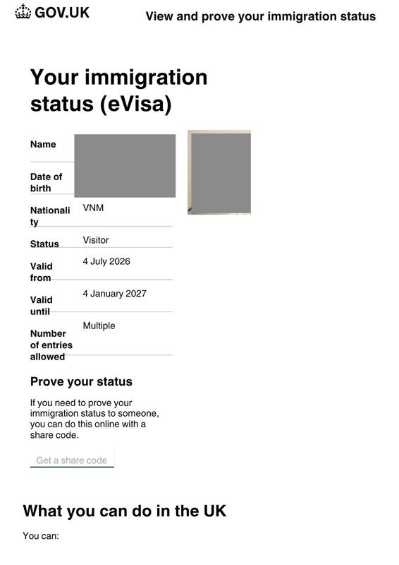 Approved UK Visitor (eVisa)